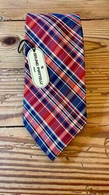 *Bruno Piattelli Made Italy 100% Silk Red Plaid Tartan Check Designer Tie NWT